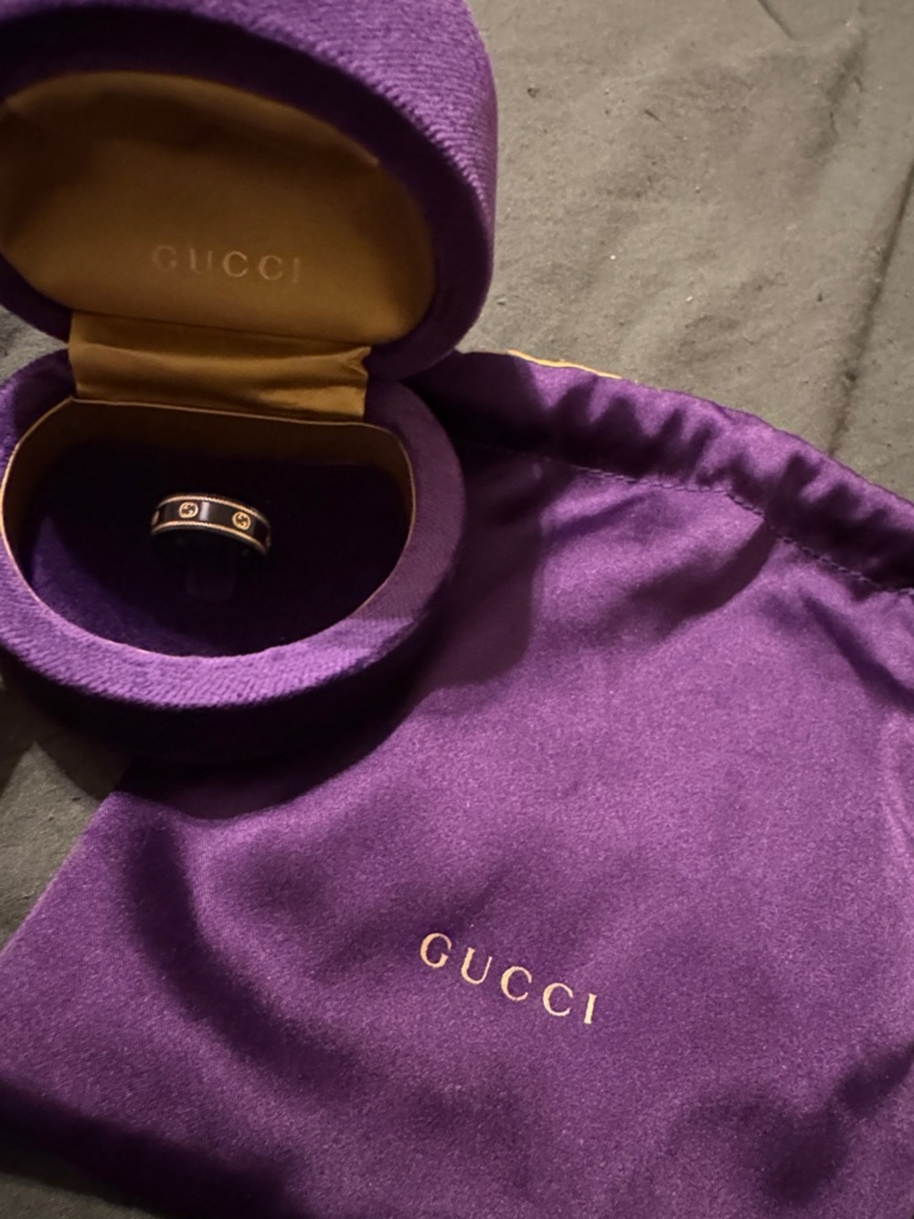 Gucci Black and Gold Logo Band Ring